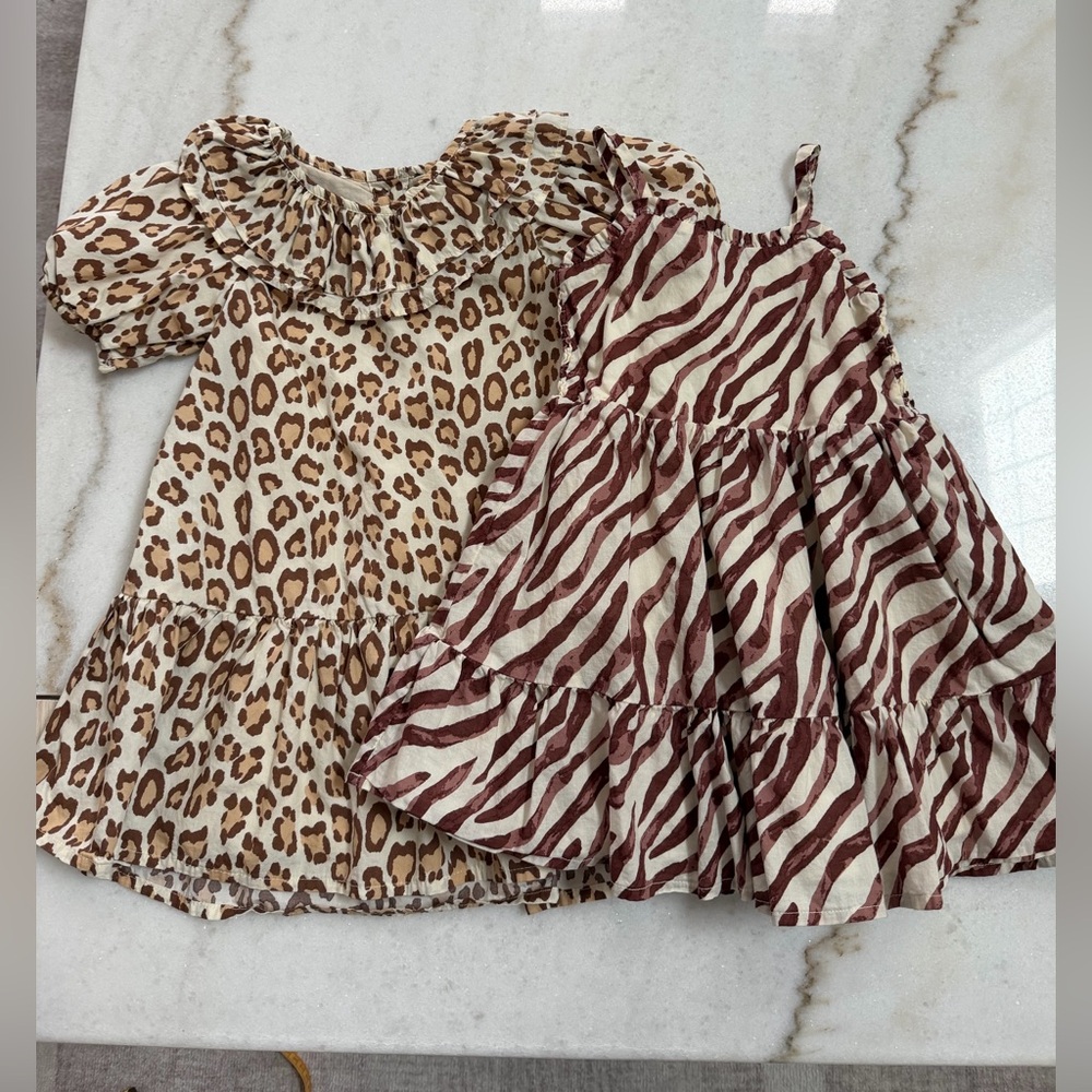 JANIE & JACK GIRLS SIZE 2 ANIMAL PRINT DRESS DUO SET LOT BUNDLE